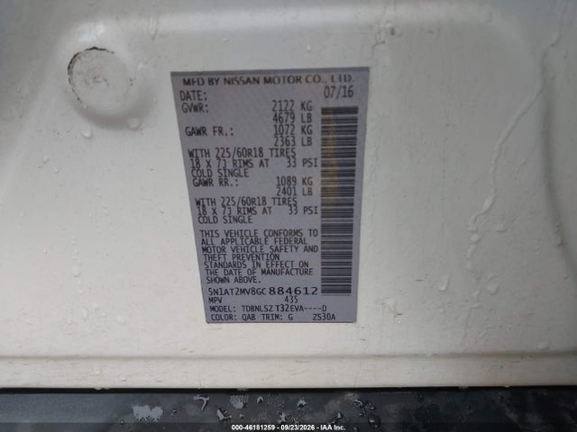 Aukcja sprzedaży 2016 Nissan Rogue Sl, vin: 5N1AT2MV8GC884612, numer aukcji: 46181259