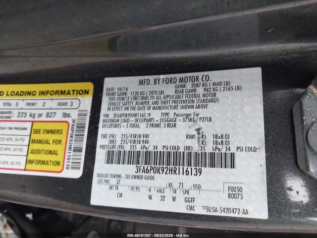 2017 Ford Fusion Platinum/titanium მანქანა იყიდება აუქციონზე, vin: 3FA6P0K92HR116139, აუქციონის ნომერი: 46181307