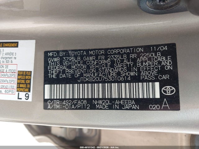 Aukcja sprzedaży 2005 Toyota Prius, vin: JTDKB20U753010614, numer aukcji: 46181342