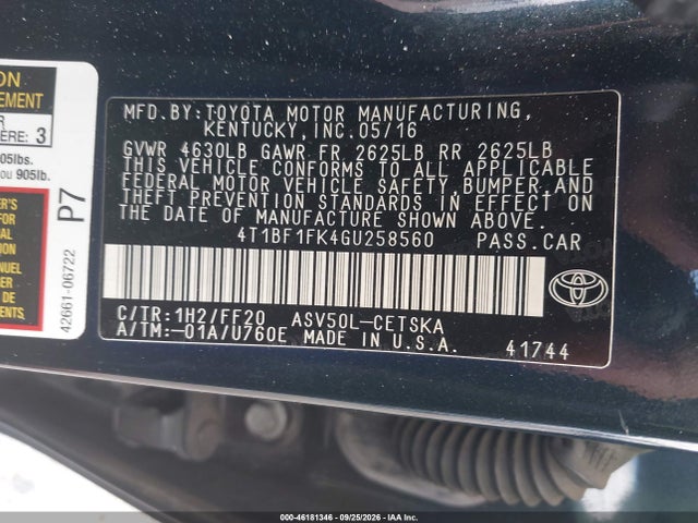 Aukcja sprzedaży 2016 Toyota Camry Se, vin: 4T1BF1FK4GU258560, numer aukcji: 46181346