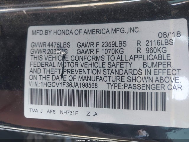 1HGCV1F36JA198568 Honda Accord Sport