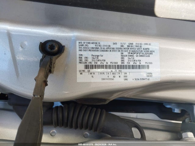 2018 Ford Focus Se მანქანა იყიდება აუქციონზე, vin: 1FADP3F27JL225285, აუქციონის ნომერი: 46181378