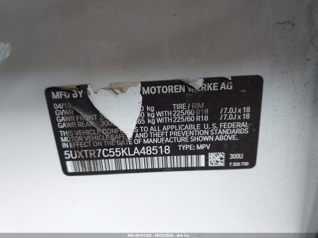 Aukcja sprzedaży 2019 Bmw X3 Sdrive30i, vin: 5UXTR7C55KLA48518, numer aukcji: 46181382
