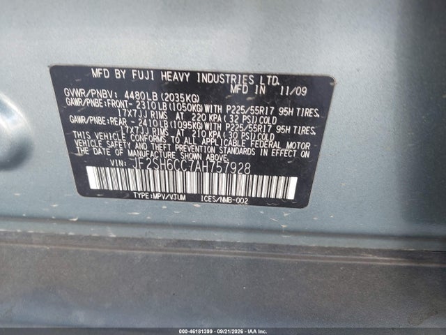Aukcja sprzedaży 2010 Subaru Forester 2.5x Premium, vin: JF2SH6CC7AH757928, numer aukcji: 46181399