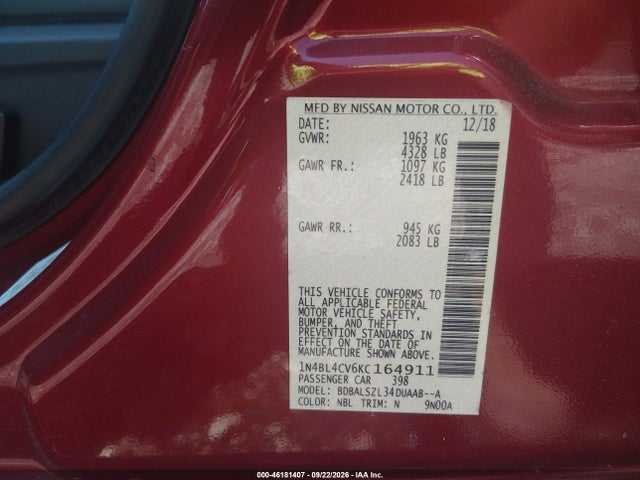1N4BL4CV6KC164911 Nissan Altima 2.5 Sr