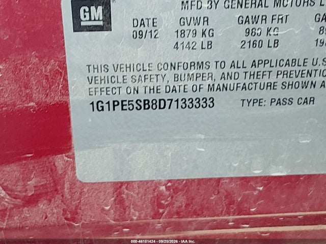 46181424 :رقم المزاد ، 1G1PE5SB8D7133333 vin ، 2013 Chevrolet Cruze 2lt Auto مزاد بيع