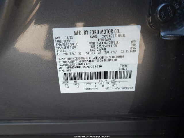 46181438 :رقم المزاد ، 1FM5K8GC5PGC37630 vin ، 2023 Ford Explorer St مزاد بيع