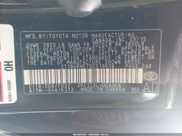 46181457 :رقم المزاد ، 2T1BURHE7GC519628 vin ، 2016 Toyota Corolla S Plus مزاد بيع