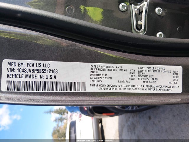 Aukcja sprzedaży 2025 Jeep Wagoneer Carbide 4x4, vin: 1C4SJVBP5SS512163, numer aukcji: 46181469