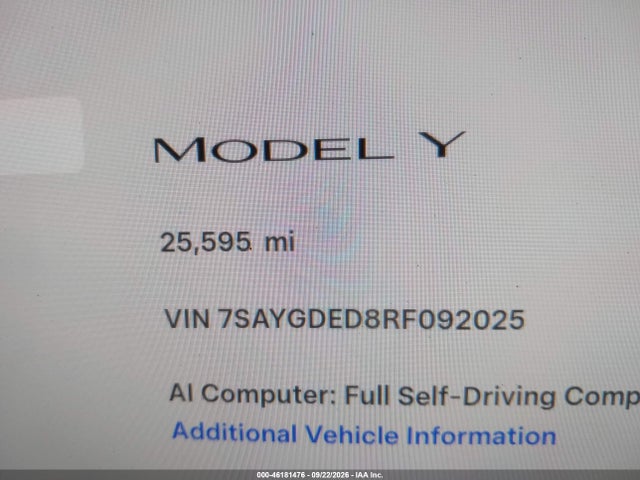 7SAYGDED8RF092025 Tesla Model Y Long Range Single Motor Rear-wheel Drive/rwd