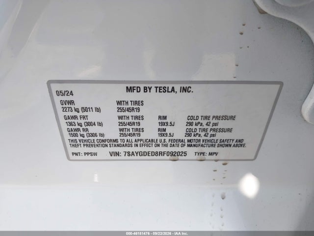 7SAYGDED8RF092025 Tesla Model Y Long Range Single Motor Rear-wheel Drive/rwd