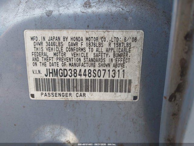 Aukcja sprzedaży 2008 Honda Fit, vin: JHMGD38448S071311, numer aukcji: 46181483