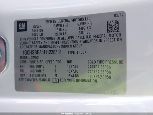 Chevrolet Colorado Wt 2017 1GCHSBEA1H1228301 Image 9