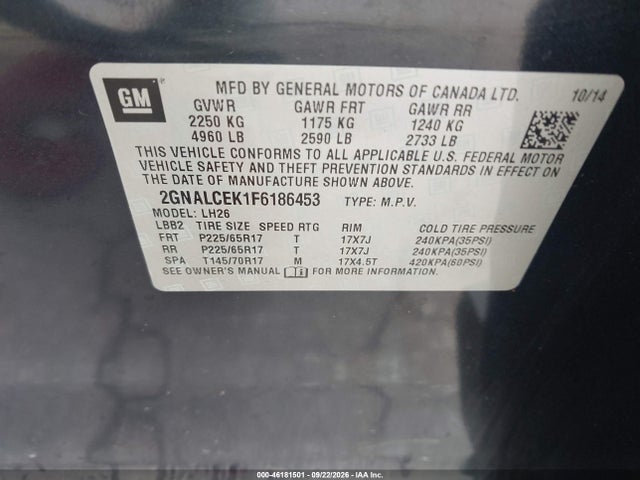 Chevrolet Equinox 2lt 2015 2GNALCEK1F6186453 Image 9