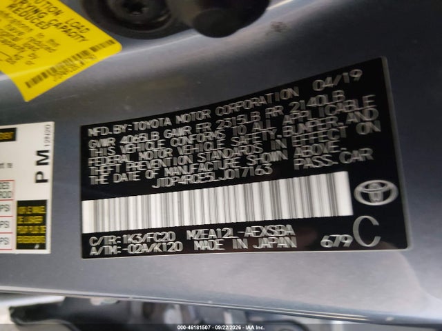 JTDP4RCE5LJ017163 Toyota COROLLA SE