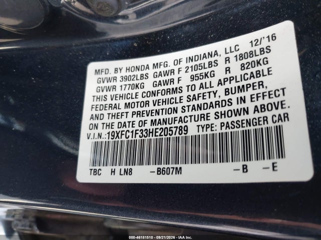 19XFC1F33HE205789 Honda Civic Ex-t