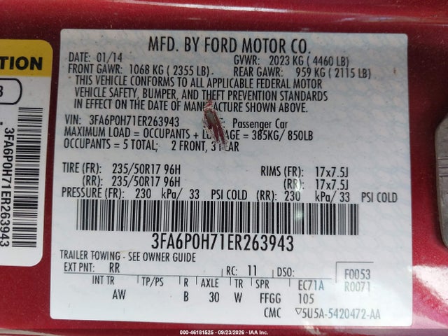 Продаж на аукціоні авто 2014 Ford Fusion Se, vin: 3FA6P0H71ER263943, номер лоту: 46181525