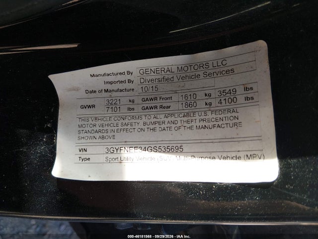 46181568 :رقم المزاد ، 3GYFNEE34GS535695 vin ، 2016 Cadillac Srx Luxury Collection مزاد بيع