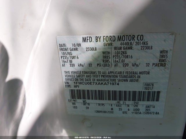 Продаж на аукціоні авто 2010 Ford Escape Limited, vin: 1FMCU0E7XAKA71974, номер лоту: 46181576
