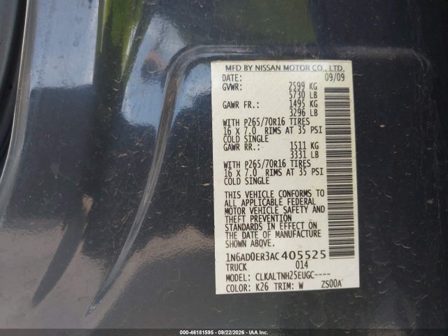 Продажа на аукционе авто 2010 Nissan Frontier Se, vin: 1N6AD0ER3AC405525, номер лота: 46181595