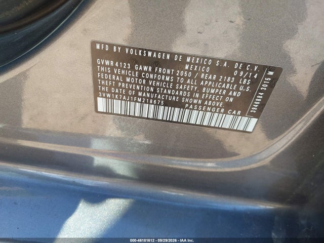 Aukcja sprzedaży 2015 Volkswagen Jetta 2.0l S, vin: 3VW1K7AJ1FM218675, numer aukcji: 46181612
