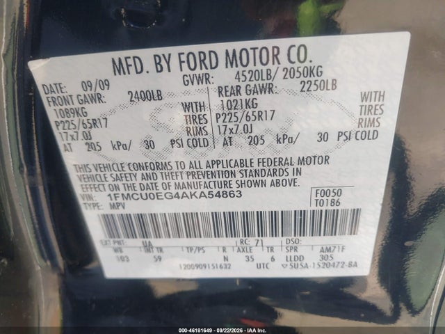 Продажа на аукционе авто 2010 Ford Escape Limited, vin: 1FMCU0EG4AKA54863, номер лота: 46181649