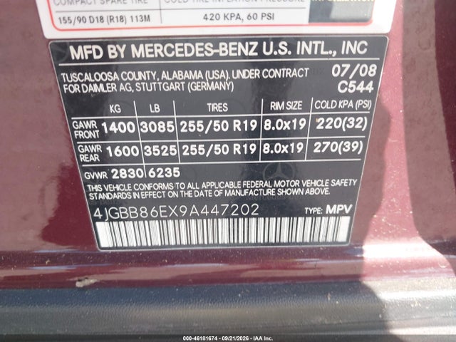 Продажа на аукционе авто 2009 Mercedes-benz Ml 350 4matic, vin: 4JGBB86EX9A447202, номер лота: 46181674