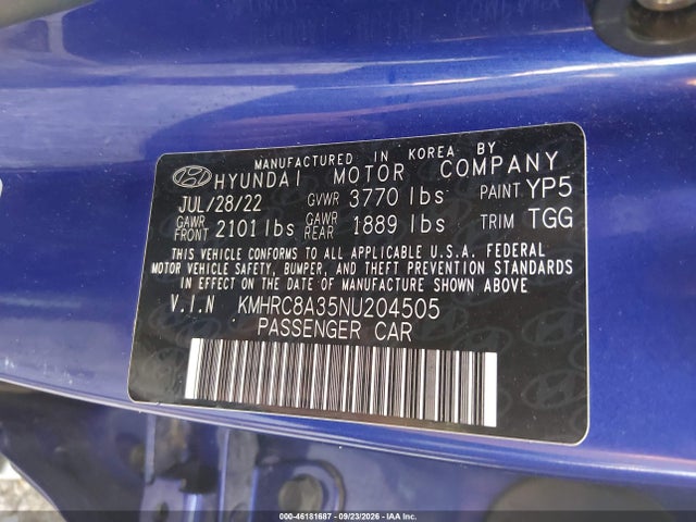Aukcja sprzedaży 2022 Hyundai Venue Sel, vin: KMHRC8A35NU204505, numer aukcji: 46181687
