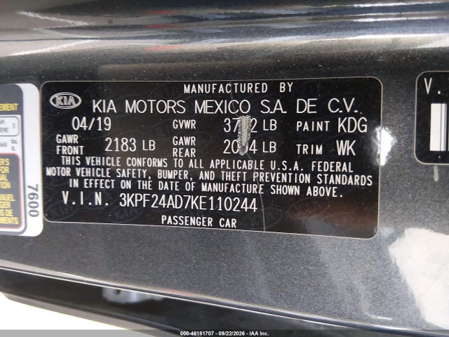 Продаж на аукціоні авто 2019 Kia Forte Fe, vin: 3KPF24AD7KE110244, номер лоту: 46181707