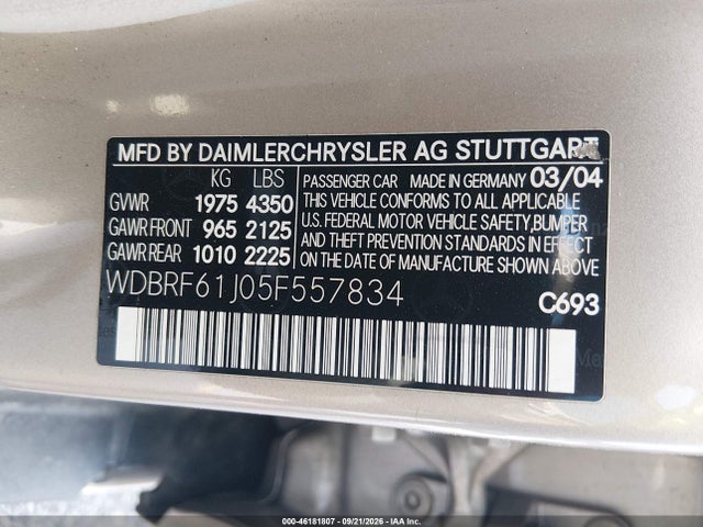 Продаж на аукціоні авто 2005 Mercedes-benz C 240 Luxury, vin: WDBRF61J05F557834, номер лоту: 46181807