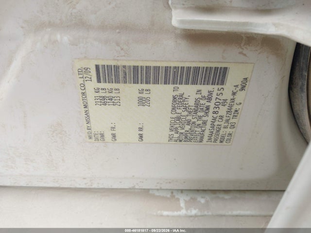 46181817 :رقم المزاد ، 1N4AA5AP4AC830755 vin ، 2010 Nissan Maxima 3.5 Sv مزاد بيع