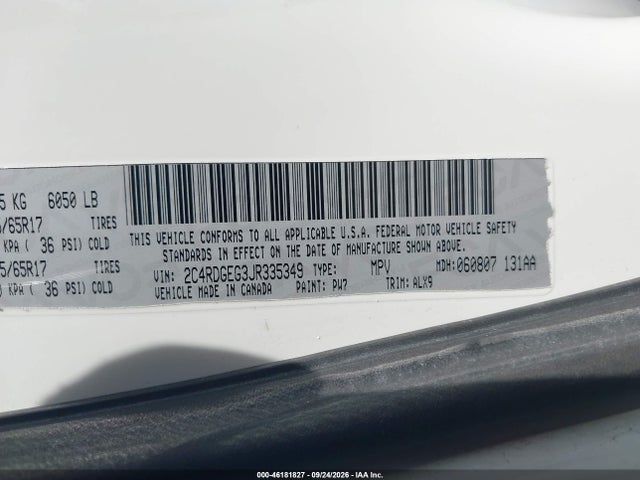 2018 Dodge Grand Caravan Gt მანქანა იყიდება აუქციონზე, vin: 2C4RDGEG3JR335349, აუქციონის ნომერი: 46181827