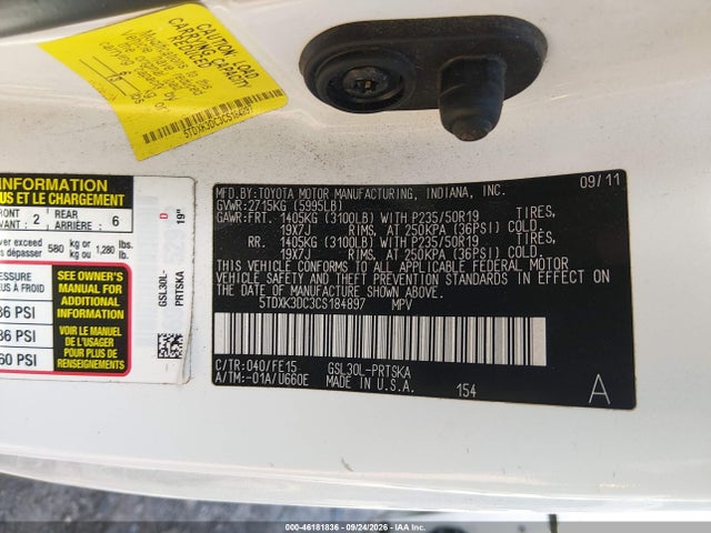 2012 Toyota Sienna Se 8 Passenger მანქანა იყიდება აუქციონზე, vin: 5TDXK3DC3CS184897, აუქციონის ნომერი: 46181836