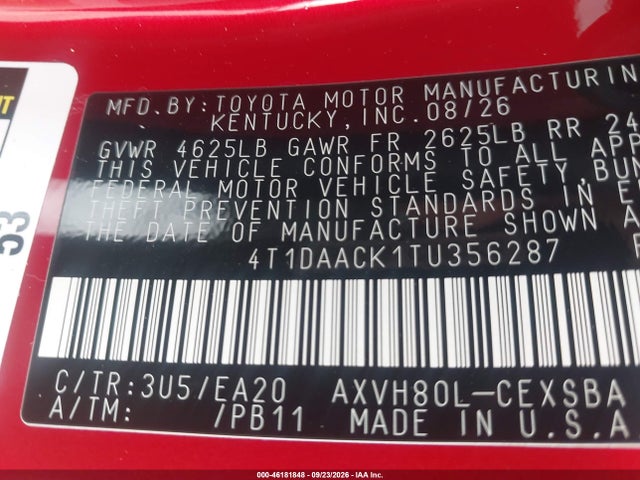 46181848 :رقم المزاد ، 4T1DAACK1TU356287 vin ، 2026 Toyota Camry Nightshade مزاد بيع