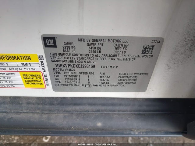 Aukcja sprzedaży 2014 Gmc Acadia Sle-2, vin: 1GKKVPKDXEJ293169, numer aukcji: 46181856