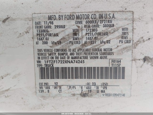 Продажа на аукционе авто 1999 Ford F-150 Work Series/xl/xlt, vin: 1FTZF1722XNA74245, номер лота: 46181869