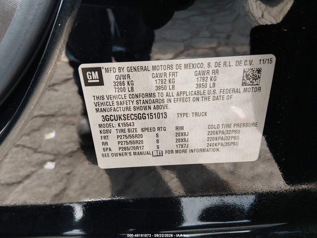 Chevrolet Silverado 1500 2lz 2016 3GCUKSEC5GG151013 Image 9