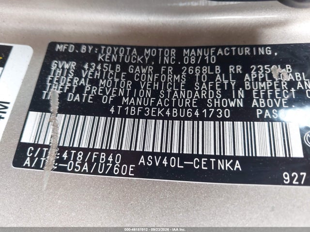 Aukcja sprzedaży 2011 Toyota Camry Le, vin: 4T1BF3EK4BU641730, numer aukcji: 46181912