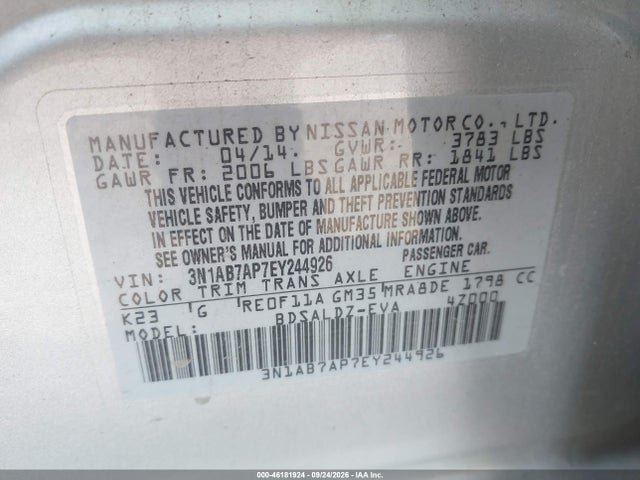Продажа на аукционе авто 2014 Nissan Sentra Fe+ S/fe+ Sv/s/sl/sr/sv, vin: 3N1AB7AP7EY244926, номер лота: 46181924