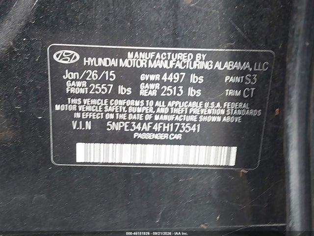 Hyundai Sonata Sport 2015 5NPE34AF4FH173541 Image 9