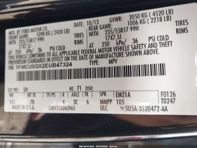 Ford ESCAPE SE 2014 1FMCU0GX2EUB47324 Image 9