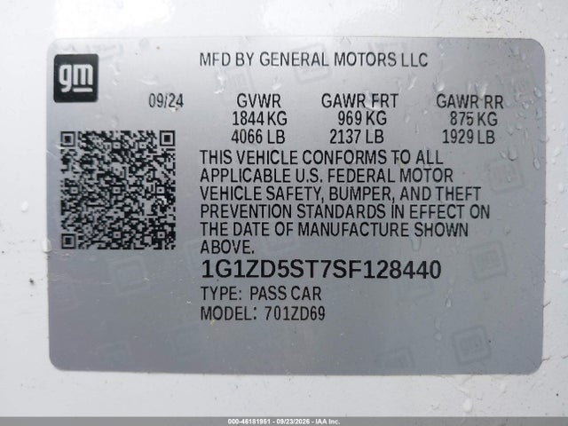 46181951 :رقم المزاد ، 1G1ZD5ST7SF128440 vin ، 2025 Chevrolet Malibu Fwd 1lt مزاد بيع