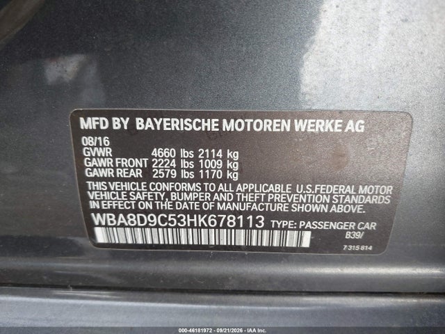 46181972 :رقم المزاد ، WBA8D9C53HK678113 vin ، 2017 Bmw 330i Xdrive مزاد بيع