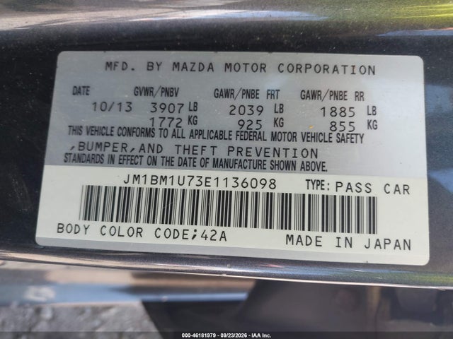 2014 Mazda Mazda3 I Sport მანქანა იყიდება აუქციონზე, vin: JM1BM1U73E1136098, აუქციონის ნომერი: 46181979