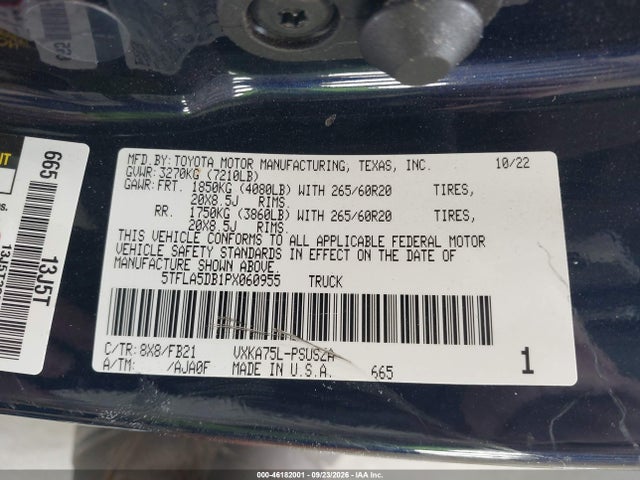 Aukcja sprzedaży 2023 Toyota Tundra Sr5, vin: 5TFLA5DB1PX060955, numer aukcji: 46182001
