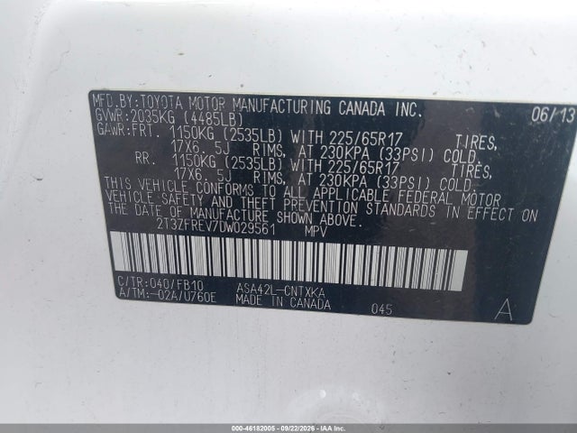 Продаж на аукціоні авто 2013 Toyota Rav4 Le, vin: 2T3ZFREV7DW029561, номер лоту: 46182005