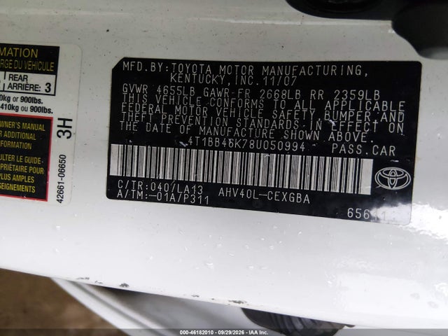 Aukcja sprzedaży 2008 Toyota Camry Hybrid, vin: 4T1BB46K78U050994, numer aukcji: 46182010