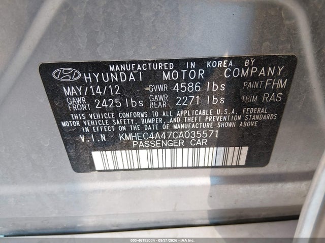 Aukcja sprzedaży 2012 Hyundai Sonata Hybrid, vin: KMHEC4A47CA035571, numer aukcji: 46182034