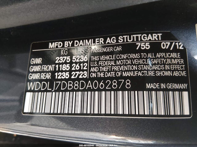 2013 Mercedes-benz Cls 550 მანქანა იყიდება აუქციონზე, vin: WDDLJ7DB8DA062878, აუქციონის ნომერი: 46182046