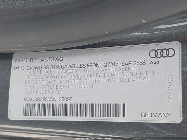 46182047 :رقم المزاد ، WAU3GAFC0DN135095 vin ، 2013 Audi A7 3.0t Premium مزاد بيع